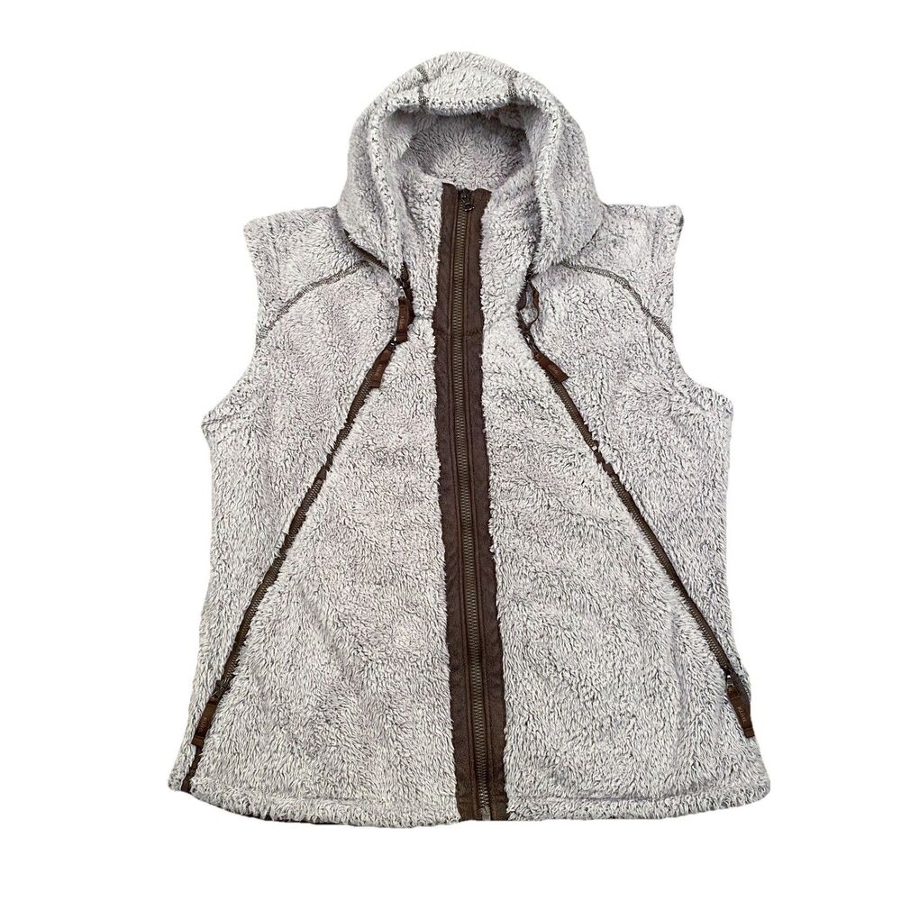 Kuhl Flight Fleece Vest Womens XL Gray Full Zip Packable Hood Outdoor Hiking EUC